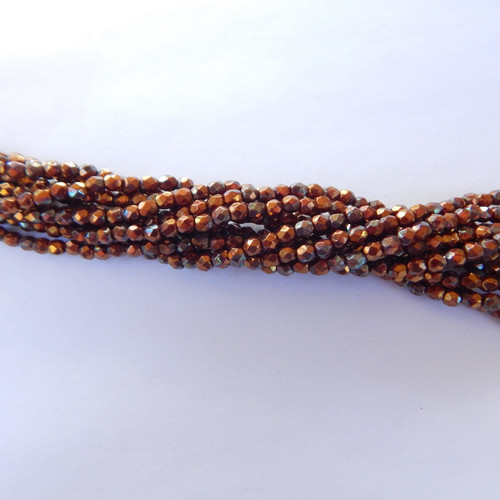 100 Beads - Firepolish 3mm Opaque Red Bronze Luster Iris - Czech Glass