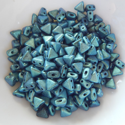 Kheops® par Puca® (25 Beads) Metallic Matte Green Turquoise 6mm 2-Hole Triangle Shape Glass