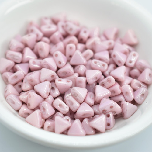 Kheops® par Puca® (25 Beads) Opaque Light Rose Ceramic Look 6mm 2-Hole Triangle Shape Glass