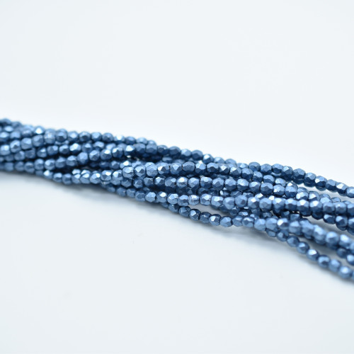 100 Beads - Fire Polished Faceted 3mm Czech Glass Saturated Metallic Bluestone