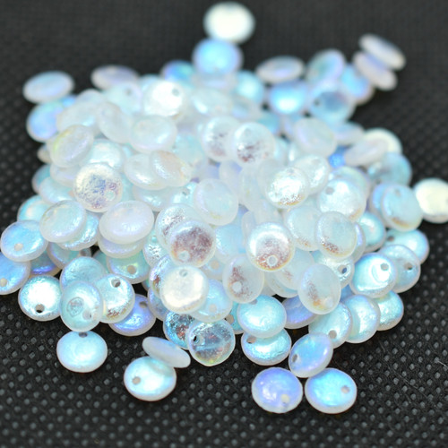 6mm Lentil (50 beads) Top-drilled Etched Crystal Full AB Czech Glass