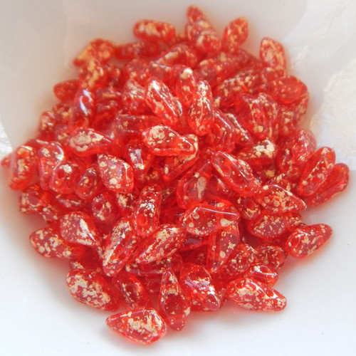 Kite (40 Beads) Hyacinth Gold Splash 2-Hole Czech Glass 9x5mm