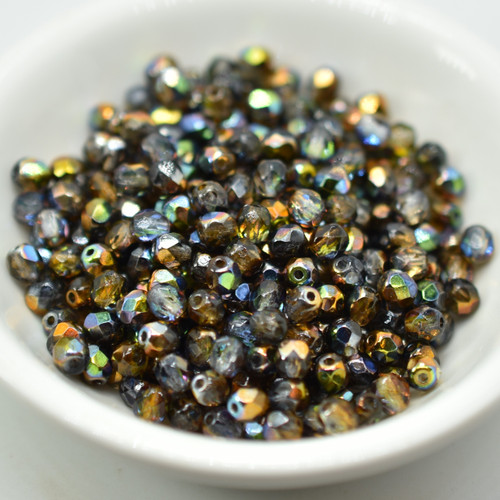 50 Beads - 4mm Firepolish - Magic Copper - Czech Glass