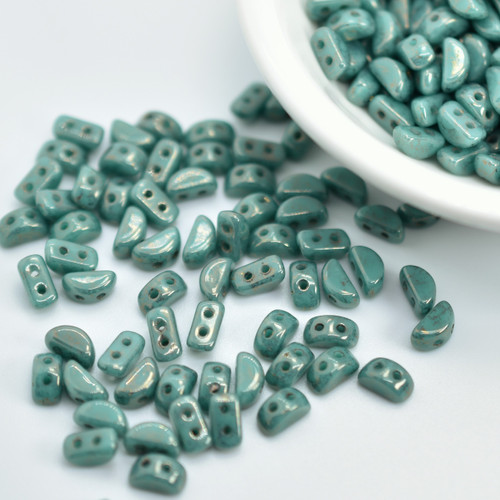 KOS® PAR PUCA® (50 Beads) - Opaque Green Turquoise Bronze - 6x3mm 2-hole