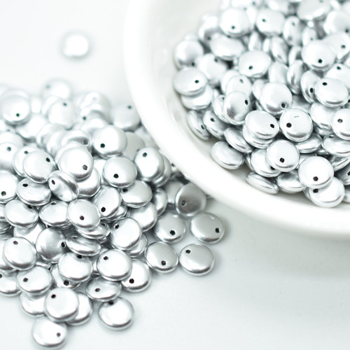 6mm Lentil Top-drilled Matte Metallic Aluminum Silver (50 Beads)Czech Glass