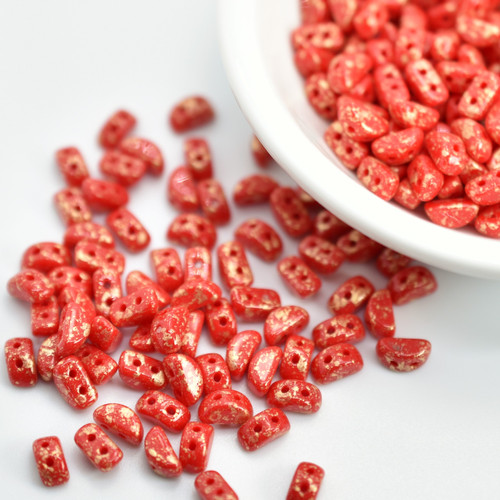 KOS® PAR PUCA® (50 Beads) - Opaque Coral Red Splash - 6x3mm 2-hole