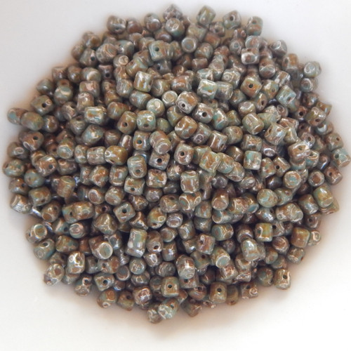 Minos Par Puca® 5 grams - Opaque Aqua New Picasso - 2.5x3mm Cylinder Czech Glass Beads