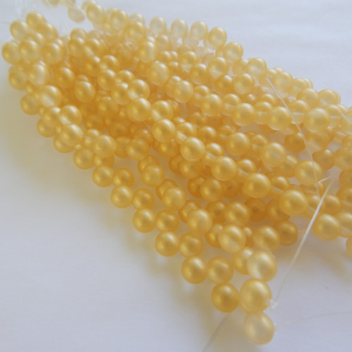 25 Beads - Top Hole Round 6mm Sueded Gold Lame - Czech Glass
