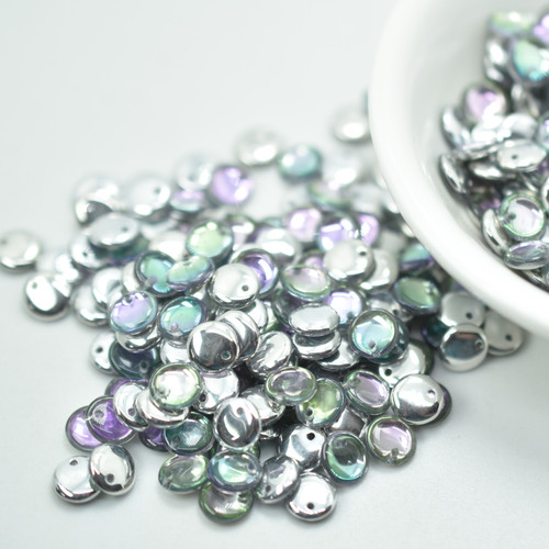 Lentil (50 beads) Top-drilled Crystal Light Vitrail Czech Glass