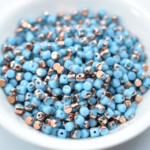 Minos Par Puca® 5 grams - Opaque Blue Turquoise Capri Gold - 2.5x3mm Cylinder Czech Glass Beads