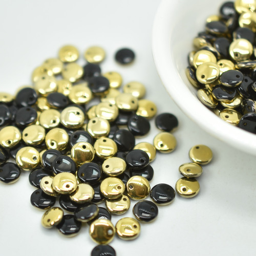 6mm Lentil (50 beads) Top-drilled Jet Amber Czech Glass