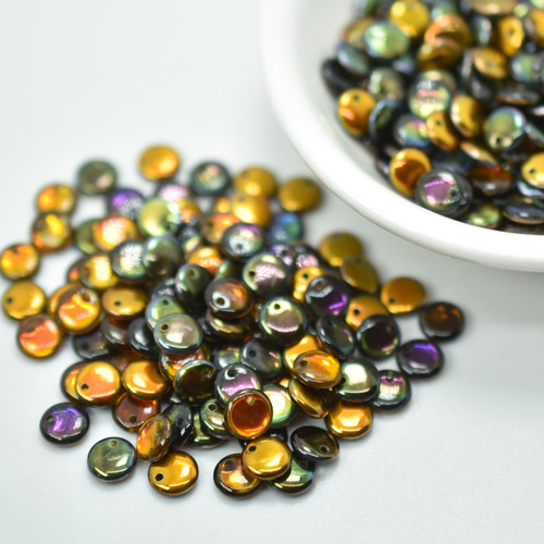 6mm Lentil (50 beads) Top-drilled Crystal Magic Copper Czech Glass