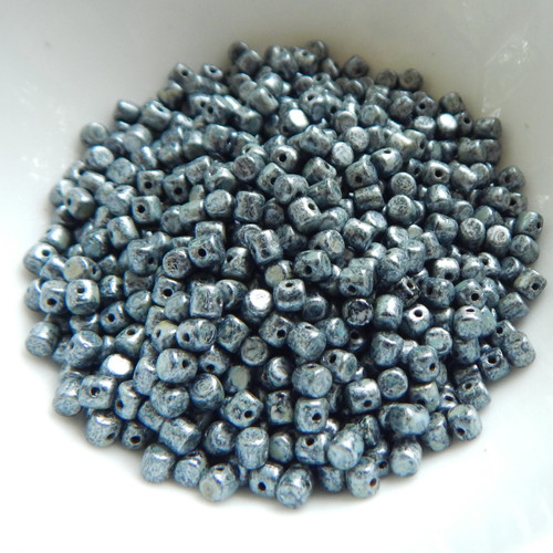 5 grams - Minos® par Puca® Paris Metallic Matte Old Silver Spotted - Czech Glass