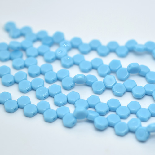 Two Hole Honeycomb (30 Beads) - Opaque Blue Turquoise - Czech Glass