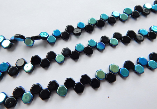 Two Hole Honeycomb Jet AB (30 Beads) Czech Glass