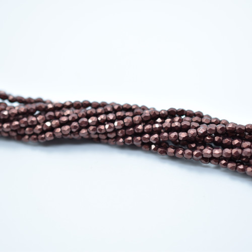 100 Beads - Fire Polished Faceted 3mm Czech Glass Saturated Metallic Chicory Coffee