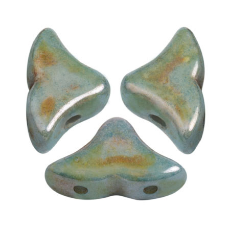 20 Beads - Helios® par Puca® Paris - Opaque Blue Green Ceramic Look - Czech Glass