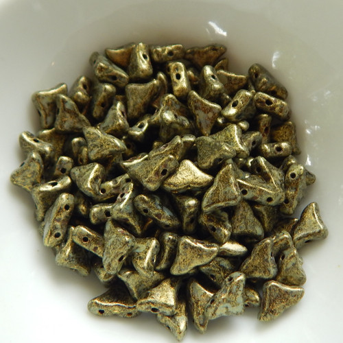 20 Beads - Helios® par Puca® Paris Metallic Old Gold Spotted - Czech Glass