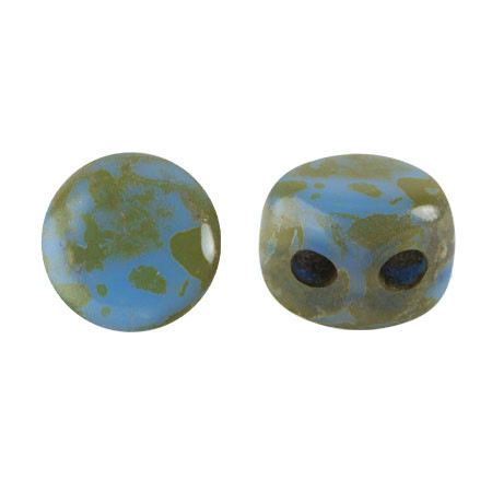 Kalos® par Puca® (50 beads) 2-Hole 4x3mm Drum Shape - Frost Royal Blue Travertin - Czech Glass