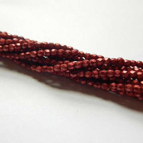 Firepolish 3mm (100 beads) Czech Glass Saturated Metallic Cherry Tomato
