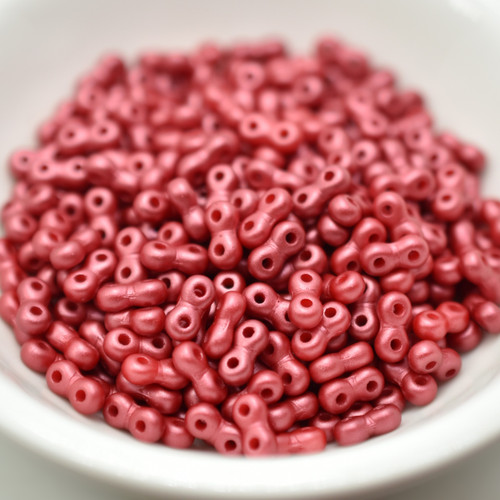 3x6mm Infinity, 40 Beads, Pastel Dark Coral, Two Hole Czech Glass