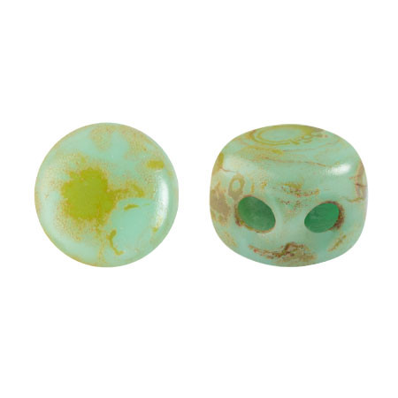 Kalos® par Puca® (50 beads) 2-Hole 4x3mm Drum Shape - Frost Jade Travertin - Czech Glass