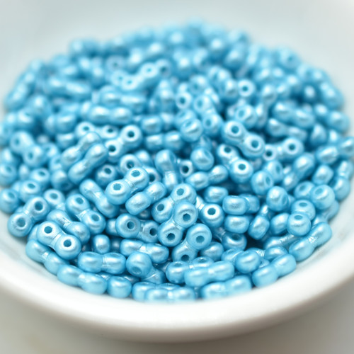 3x6mm Infinity, 40 Beads, Pastel Aqua, Two Hole Czech Glass