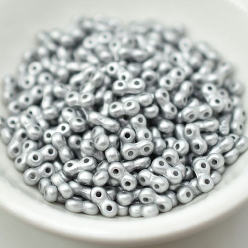 3x6mm Infinity, 40 Beads, Matte Metallic Silver, Two Hole Czech Glass