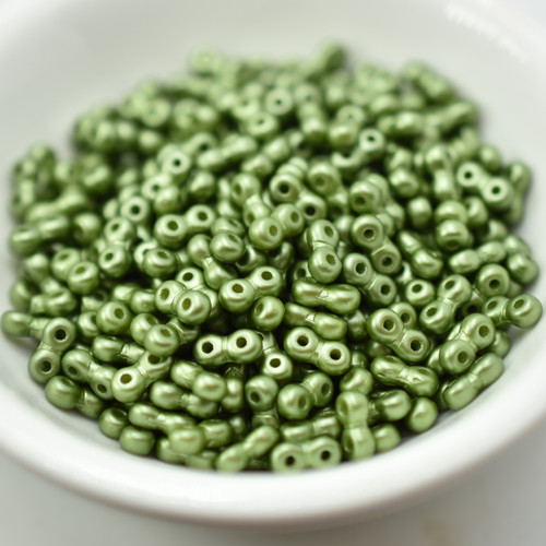 3x6mm Infinity, 40 Beads, Pastel Olivine, Two Hole Czech Glass