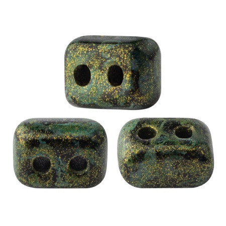 IOS® PAR PUCA® (50 Beads) - Metallic Matte Green Spotted - 5.5x2.5mm 2-hole Rectangle