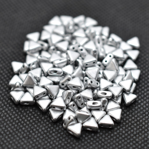 Kheops® par Puca® (25 Beads) Silver Aluminum Matte 6mm 2-Hole Triangle Shape Glass