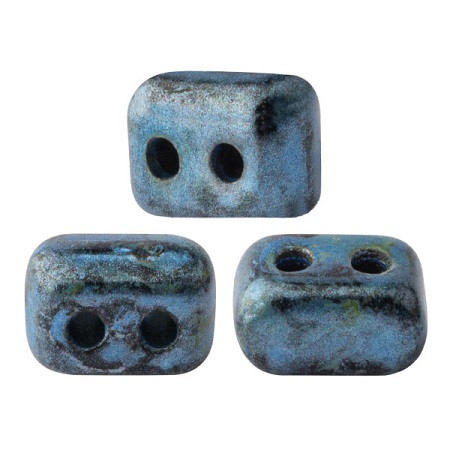 IOS® PAR PUCA® (50 Beads) - Metallic Matte Blue Spotted - 5.5x2.5mm 2-hole Rectangle