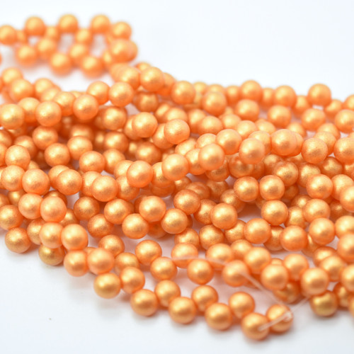 25 Beads - Top Hole Round 6mm Sueded Gold Lamé Hyacinth - Czech Glass