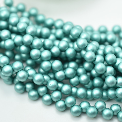 25 Beads - Top Hole Round 6mm Satin Metallic Teal - Czech Glass