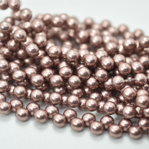 25 Beads - Top Hole Round 6mm Saturated Metallic Pale Dogwood - Czech Glass