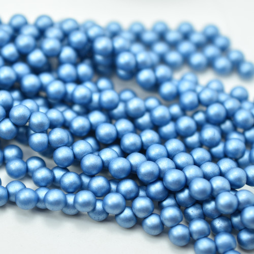 25 Beads - Top Hole Round 6mm Satin Metallic Azure - Czech Glass