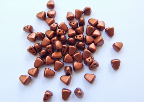 Nib-Bit Two Hole 6x5mm Matte Metallic Bronze Fire Czech Glass - 50 Beads