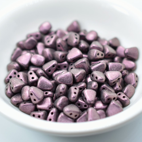 50 Beads - Nib-Bit Two Hole 6x5mm - Metallic Suede Pink - Czech Glass Beads