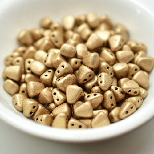 25 Beads Nib-Bit Two Hole 6x5mm - Matte Metallic Light Gold - Czech Glass