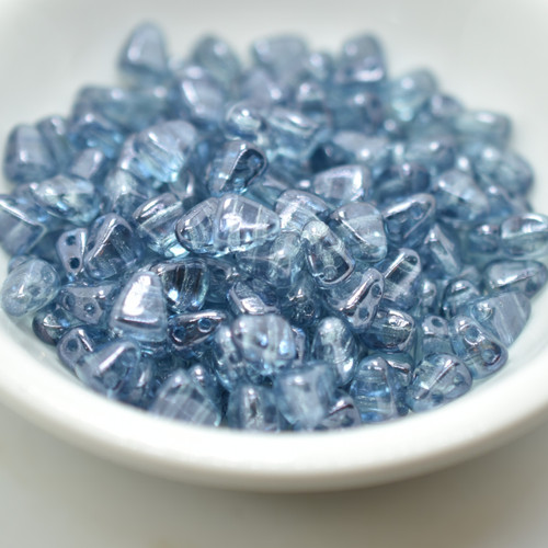 25 Beads Nib-Bit Two Hole 6x5mm, Crystal Baby Blue Luster, Czech Glass