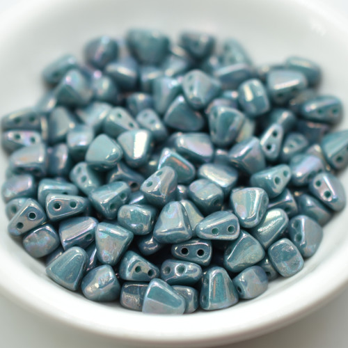 25 Beads Nib-Bit Two Hole 6x5mm - Green Turquoise Nebula - Czech Glass
