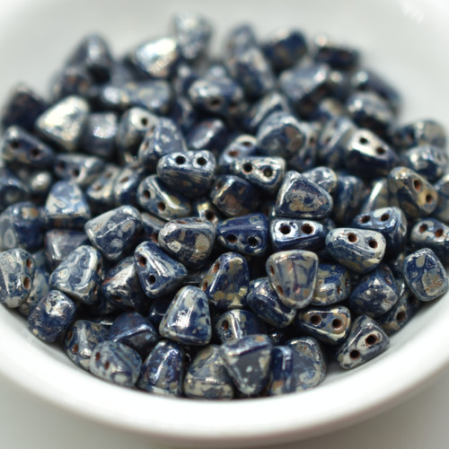 25 Beads Nib-Bit Two Hole 6x5mm - Opaque Navy Picasso - Czech Glass