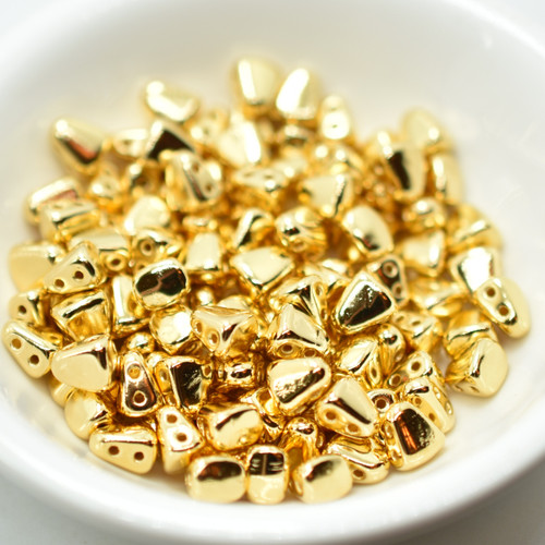 12 Beads - Nib-Bit Two Hole 6x5mm - 24 Karat Gold Plate - Czech Glass