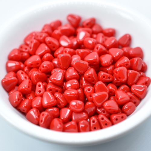 50 Beads - Nib-Bit Two Hole 6x5mm - Opaque Red - Czech Glass Beads