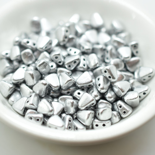 25 Beads Nib-Bit Two Hole 6x5mm - Matte Metallic Aluminum - Czech Glass