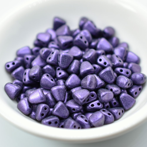 50 Beads - Nib-Bit Two Hole 6x5mm - Metallic Suede Purple - Czech Glass Beads