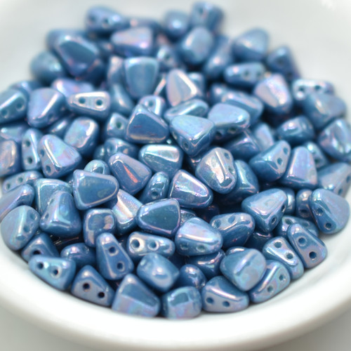 25 Beads Nib-Bit Two Hole 6x5mm - Blue Turquoise Nebula - Czech Glass