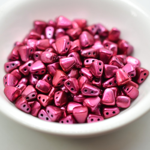 25 Beads Nib-Bit Two Hole 6x5mm - Metalust Hot Pink - Czech Glass
