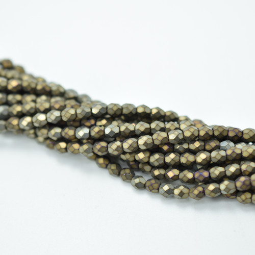 50 Beads - 4mm Fire Polished Round Matte Iris Brown, Czech Glass
