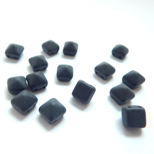 12 Beads - 8mm Pyramid Beadstud 2-Hole Jet Matte Czech Glass